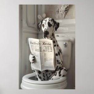 Grappige Dalmatische badkamerprint, hond op toilet Poster