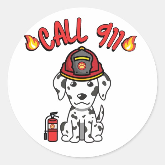 Grappige Dalmatische hond is een brandweerman Ronde Sticker (Voorkant)