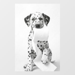 Grappige Dalmatische Pup Die Toiletpapier Vasthoud Raamsticker