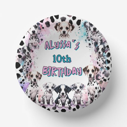 Grappige Dalmatische Puppy Verjaardagsfeestje Papieren Kommen (Voorkant)
