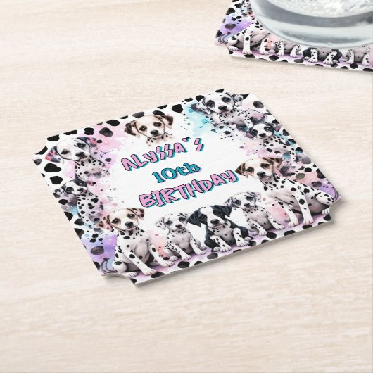 Grappige Dalmatische Waterverf Verjaardag Kartonnen Onderzetters (Gekanteld)