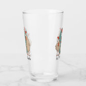 grappige dame die met een gekke kip tekst toevoegt glas (Links)