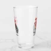 grappige dame die met een gekke kip tekst toevoegt glas (Links)