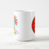 grappige dame die met een gekke kip tekst toevoegt koffiemok (Center)