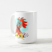 grappige dame die met een gekke kip tekst toevoegt koffiemok (Voorkant links)