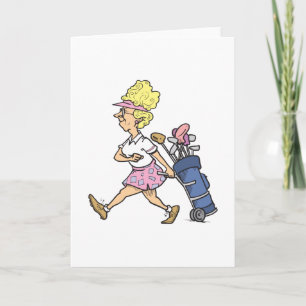 grappige dame golfer cartoon afbeelding kaart