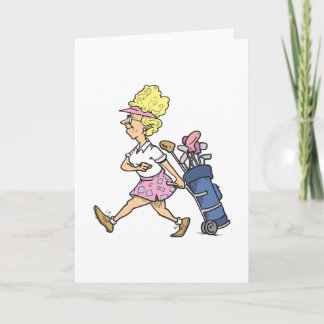 grappige dame golfer cartoon afbeelding kaart