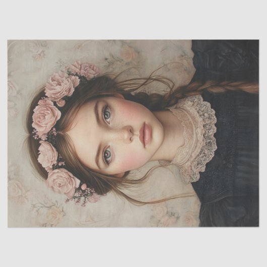 Grappige dame in een bloemenkroon tissuepapier (Voorkant)