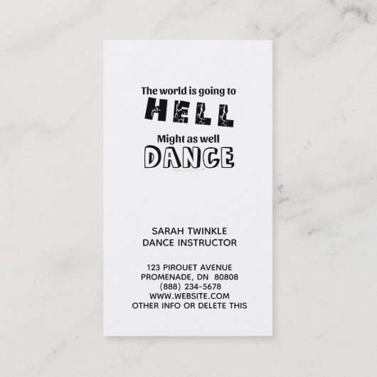 Grappige Dance Instructor World Going to Hell Danc Visitekaartje (Achterkant)