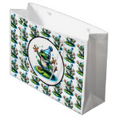 Grappige Dancing Frog op een Lily Pad Verjaardag Groot Cadeauzakje (Voorkant Gekanteld)