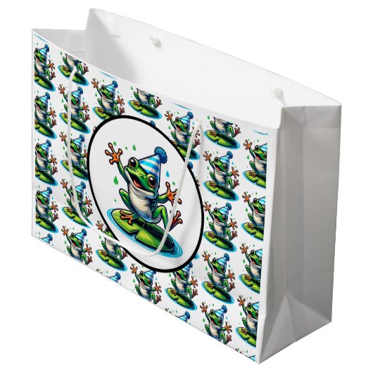 Grappige Dancing Frog op een Lily Pad Verjaardag Groot Cadeauzakje (Voorkant Gekanteld)