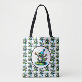 Grappige Dancing Frog op een Lily Pad Verjaardag Tote Bag