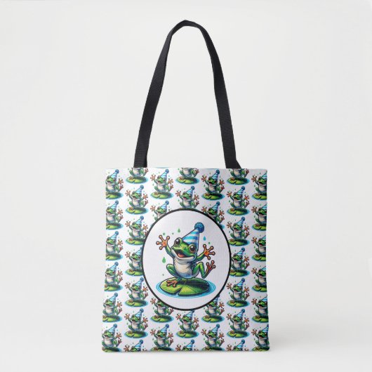 Grappige Dancing Frog op een Lily Pad Verjaardag Tote Bag (Voorkant)