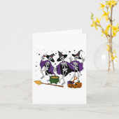 Grappige Dancing Skeleton Witch Halloween Wijnheks Kaart (Gele Bloem)