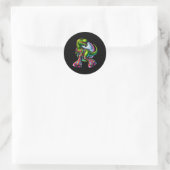 Grappige dansende dinosaurus ronde sticker (Tas)