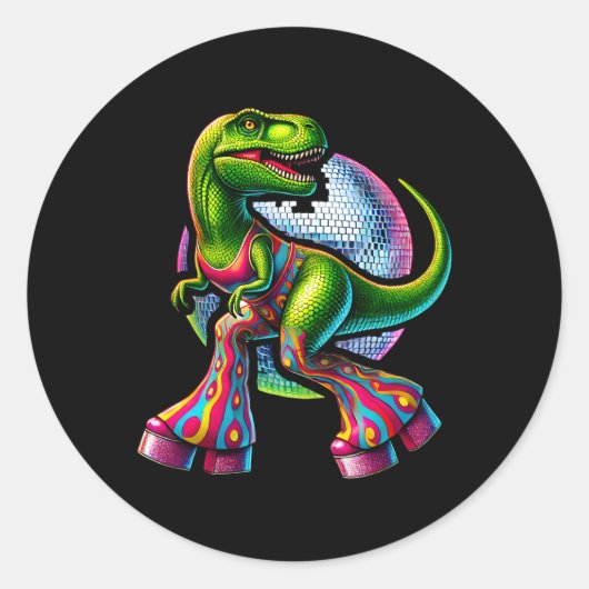 Grappige dansende dinosaurus ronde sticker (Voorkant)