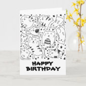 Grappige dansende katten doodles gelukkige verjaar kaart (Gele Bloem)