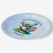 Grappige dansende kikker gepersonaliseerde verjaar papieren bordje (Gekanteld)