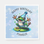 Grappige dansende kikker gepersonaliseerde verjaar servet (Voorkant)