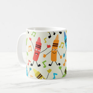Grappige dansende kleurpotloden met muzieknoten vo koffiemok