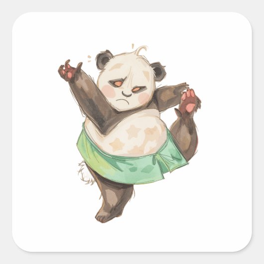 Grappige Dansende Panda Sticker | Cute Ballet Cart (Voorkant)