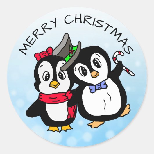 Grappige dansende pinguïns met Candy Cane Kerstmis Ronde Sticker (Voorkant)