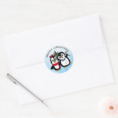 Grappige dansende pinguïns met Candy Cane Kerstmis Ronde Sticker (Envelop)