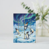 Grappige Dansende Pinguïns Noordpool Geld Regent Briefkaart (Staand voorkant)