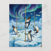 Grappige Dansende Pinguïns Noordpool Geld Regent Briefkaart (Voorkant)