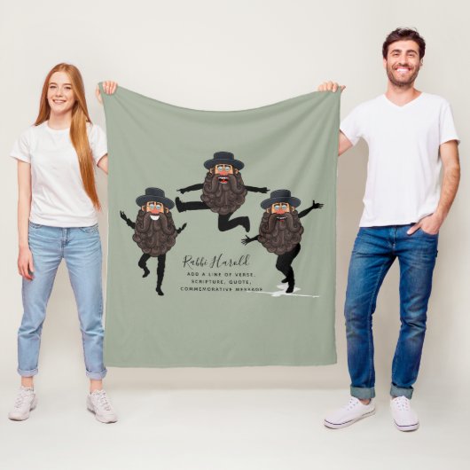GRAPPIGE dansende RABBI Gepersonaliseerd met tekst Fleece Deken (In situ)