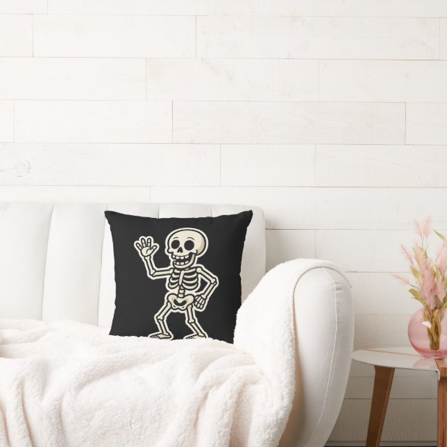 Grappige Dansende Skelet Sticker – Schattige Hallo Kussen (Bank)