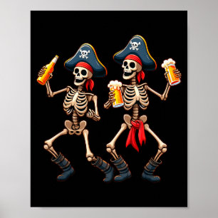 Grappige Dansende Skeletten Bier Drinken Halloween Poster