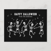 Grappige dansende skeletten Halloween zwart en wit Feestdagenkaart (Voorkant)