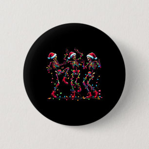 Grappige Dansende Skeletten Kerstman Hoed Dans Ker Ronde Button 5,7 Cm