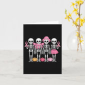 Grappige dansende skeletten roze lint borstkanker kaart (Gele Bloem)