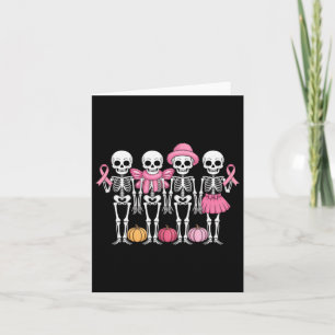 Grappige dansende skeletten roze lint borstkanker kaart