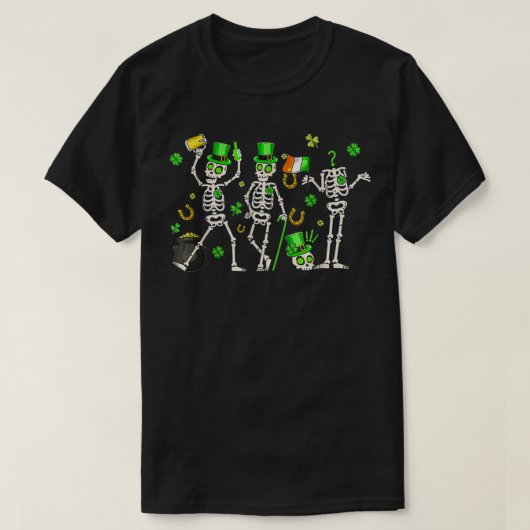 Grappige dansende skeletten St Patricks Day Shamro T-shirt (Design voorkant)