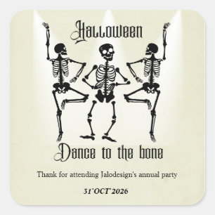 Grappige dansende zwarte skelet Halloween-feest Vierkante Sticker
