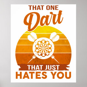 Grappige Dartende Dart Speler Die Eén Dart Ontwerp Poster