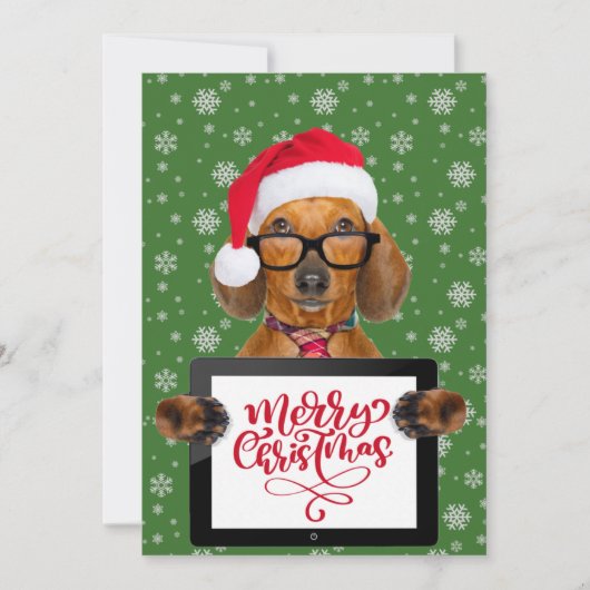 Grappige Daschund Hondenbril Tablet Prettig Kerstf Feestdagenkaart (Voorkant)