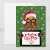 Grappige Daschund Hondenbril Tablet Prettig Kerstf Feestdagenkaart (Voorkant / Achterkant)