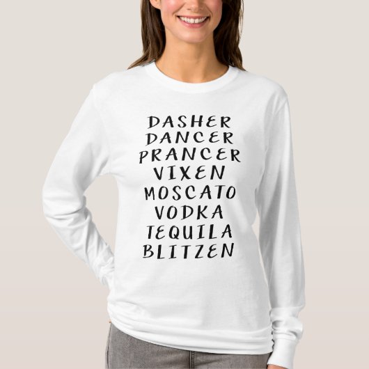 Grappige Dasher Dancer Prancer Drinkende Kerstmis T-shirt (Voorkant)