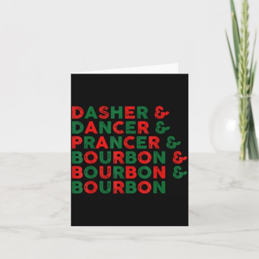 Grappige Dasher Danser Prancer & Bourbon Kerst Kaart (Voorkant)