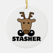 grappige dasher snor renrees keramisch ornament (Voorkant)
