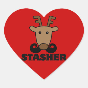 grappige dasher stasher snor rendier hart sticker