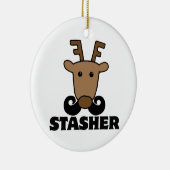 grappige dasher stasher snor rendier keramisch ornament (Rechts)