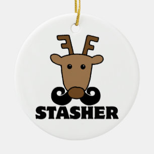 grappige dasher stasher snor rendier keramisch ornament