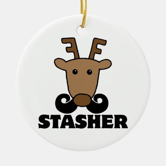 grappige dasher stasher snor rendier keramisch ornament (Voorkant)
