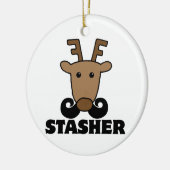 grappige dasher stasher snor rendier keramisch ornament (Links)