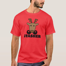grappige dasher stasher snor rendier t-shirt